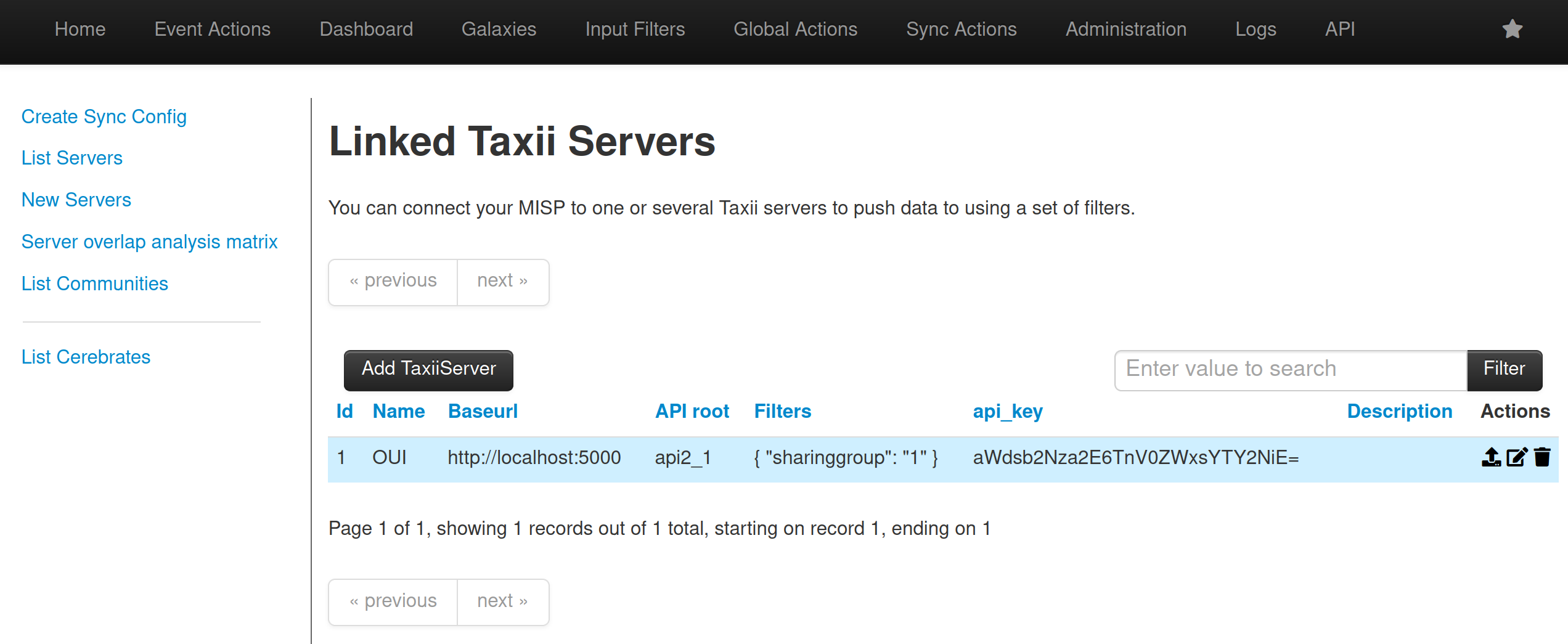 How to push to a TAXII server from MISP